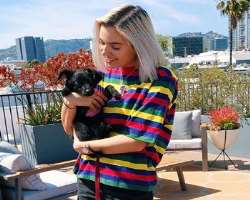 The star is an animal lover and shows her love to them by cuddling them.